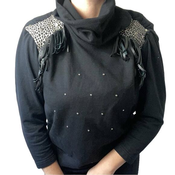 Vintage Cristina Maxx Fringe Dalmatian Print Studded Sweatshirt - Picture 1 of 5